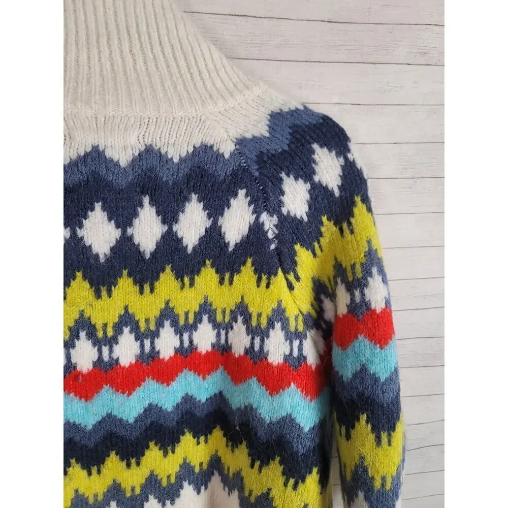 AERIE QUARTER ZIP ARGYLE SWEATER WOOL BLEND, SZ SMALL